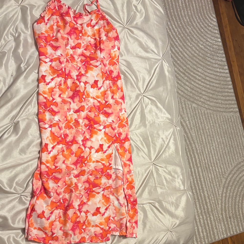 Maison Jules Vibrant Pink & Orange Maxi Dress - Size L